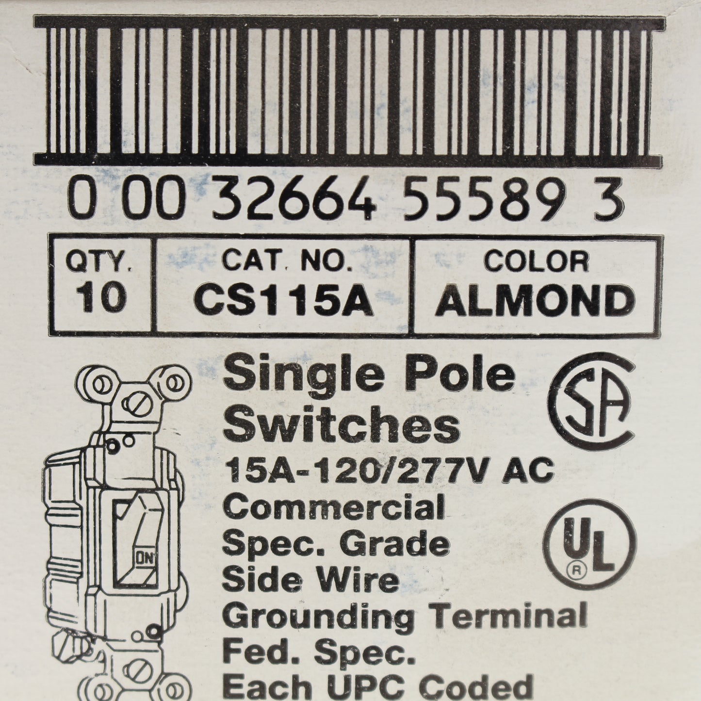 Eagle CS115A Almond Commercial Grade Single Pole Toggle Light Switches 15A 10pcs