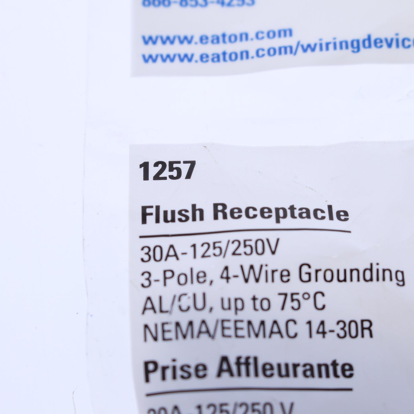 Eaton Receptacle Dryer Oven Range Stove Outlet NEMA 14-30R 30A 125/250V 1257