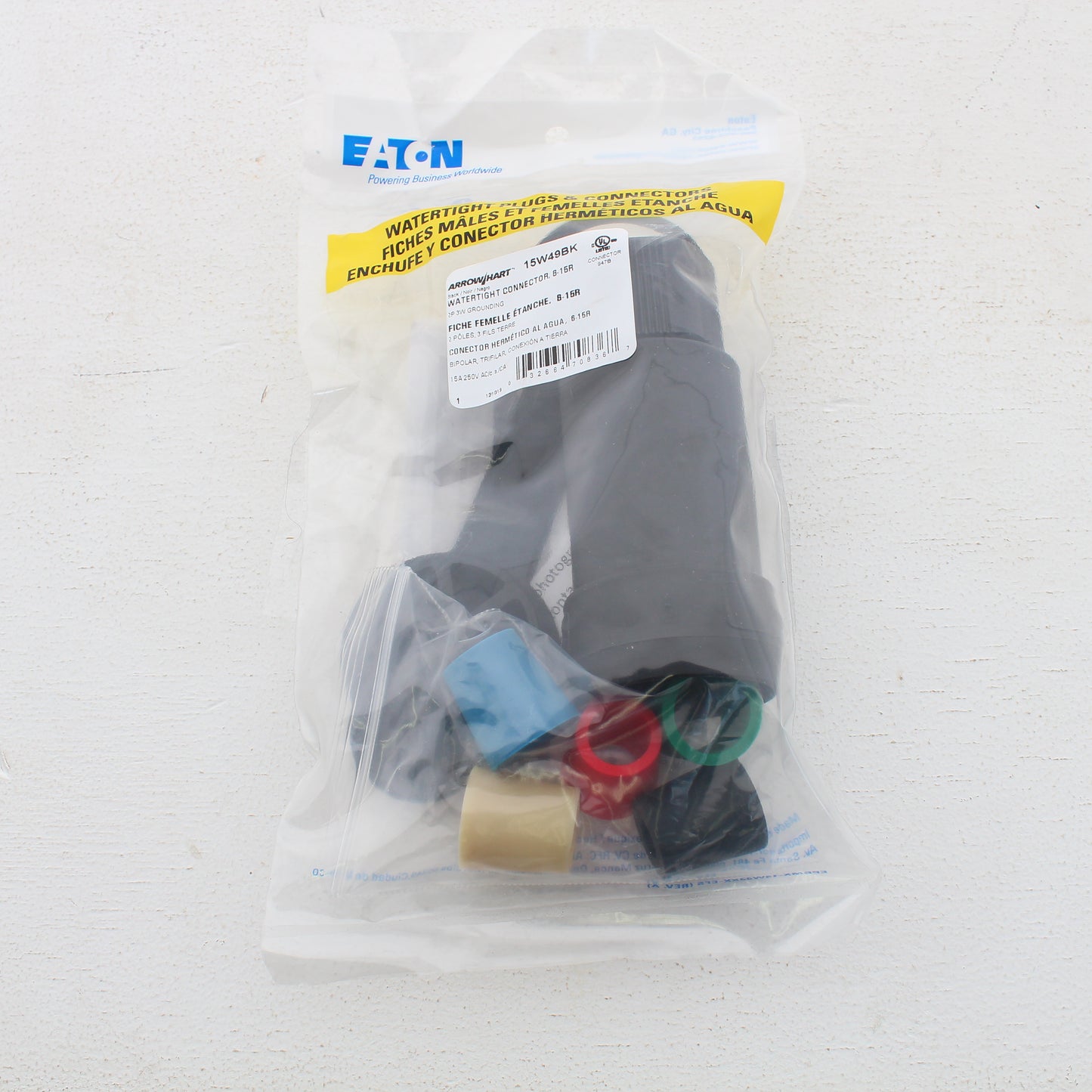 Eaton Watertight Nema 6-15 Black Straight Blade Connector 2P 15A 250V 15W49BK
