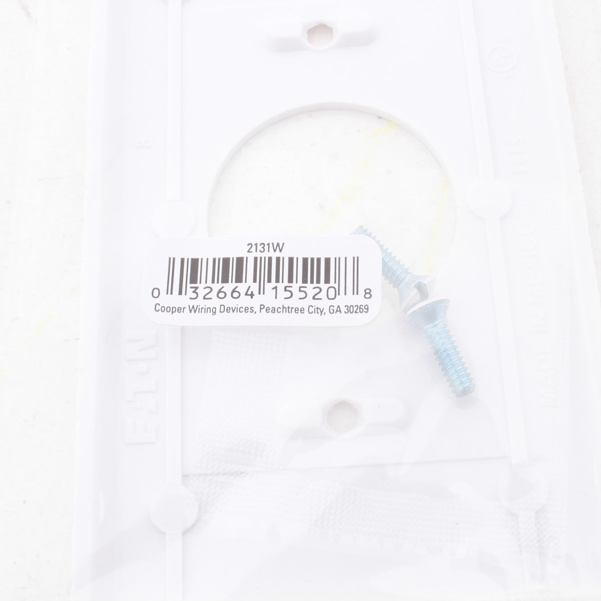 Eaton 2131W White 1-Gang 1.406" Receptacle Single Outlet Thermoset Wallplate