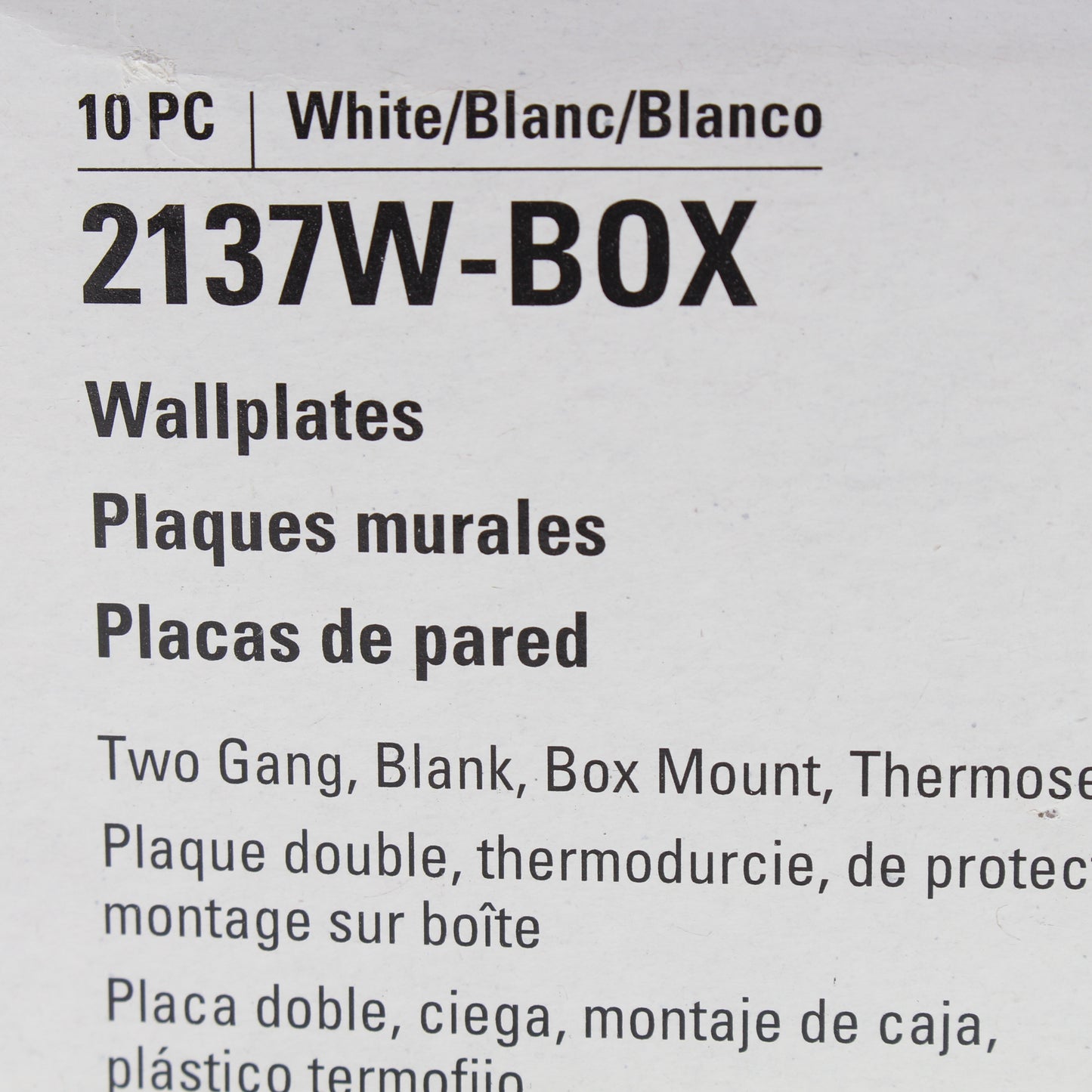 Eaton 2137W White 2-Gang Blank Plastic Standard Wallplate Cover Box Mount 10pcs