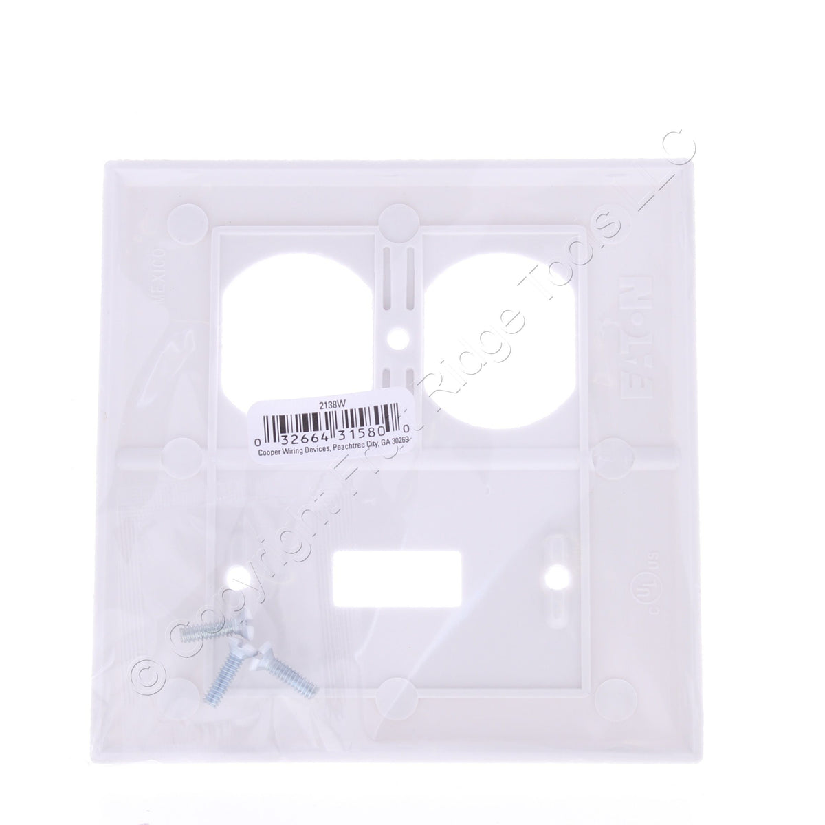 Eaton 2138W White 2-Gang Toggle Switch Duplex Outlet Plastic Standard Wallplate