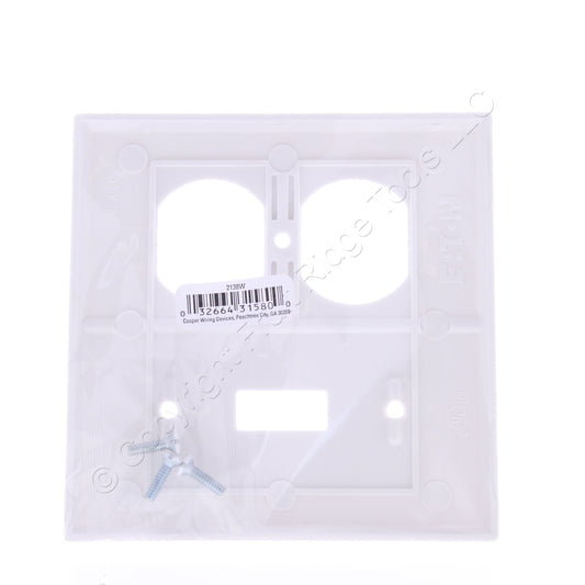 Eaton 2138W White 2-Gang Toggle Switch Duplex Outlet Plastic Standard Wallplate