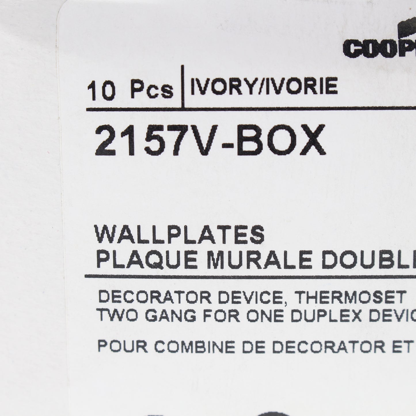 Eaton 2157V Ivory 2-Gang Duplex Decorator Plastic Standard Wallplate Cover 10pcs