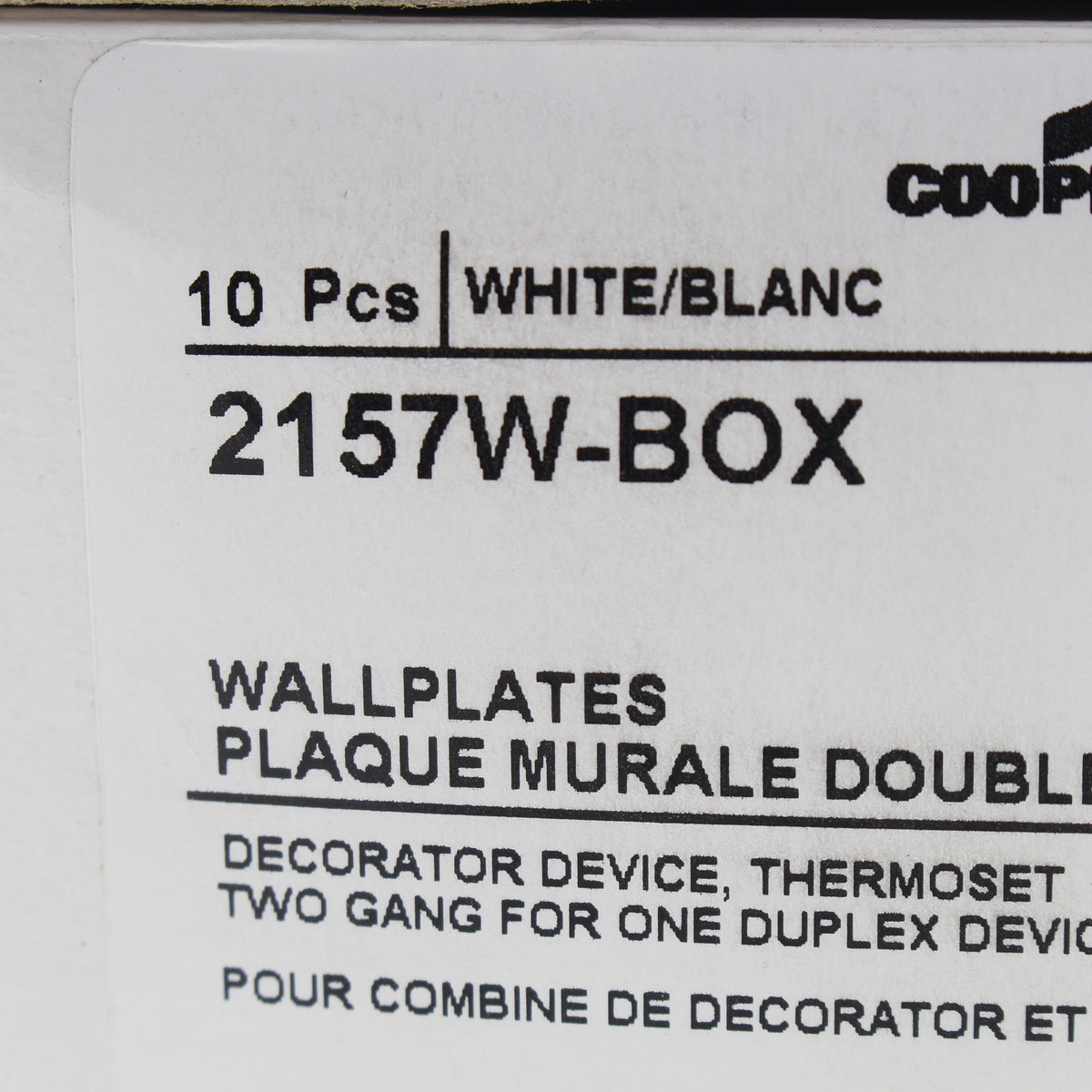 Eaton 2157W White 2-Gang Duplex Decorator Plastic Standard Wallplate Cover 10pcs