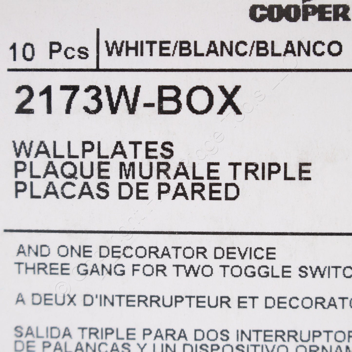 Eaton 2173W White 3-Gang Toggle Decorator Plastic Standard Wallplate Cover 10pcs