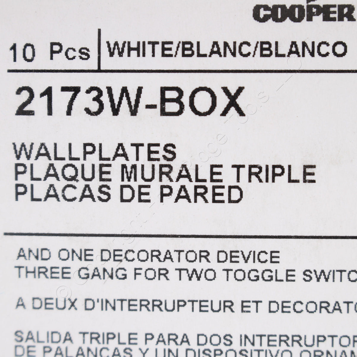 Eaton 2173W White 3-Gang Toggle Decorator Plastic Standard Wallplate Cover 10pcs
