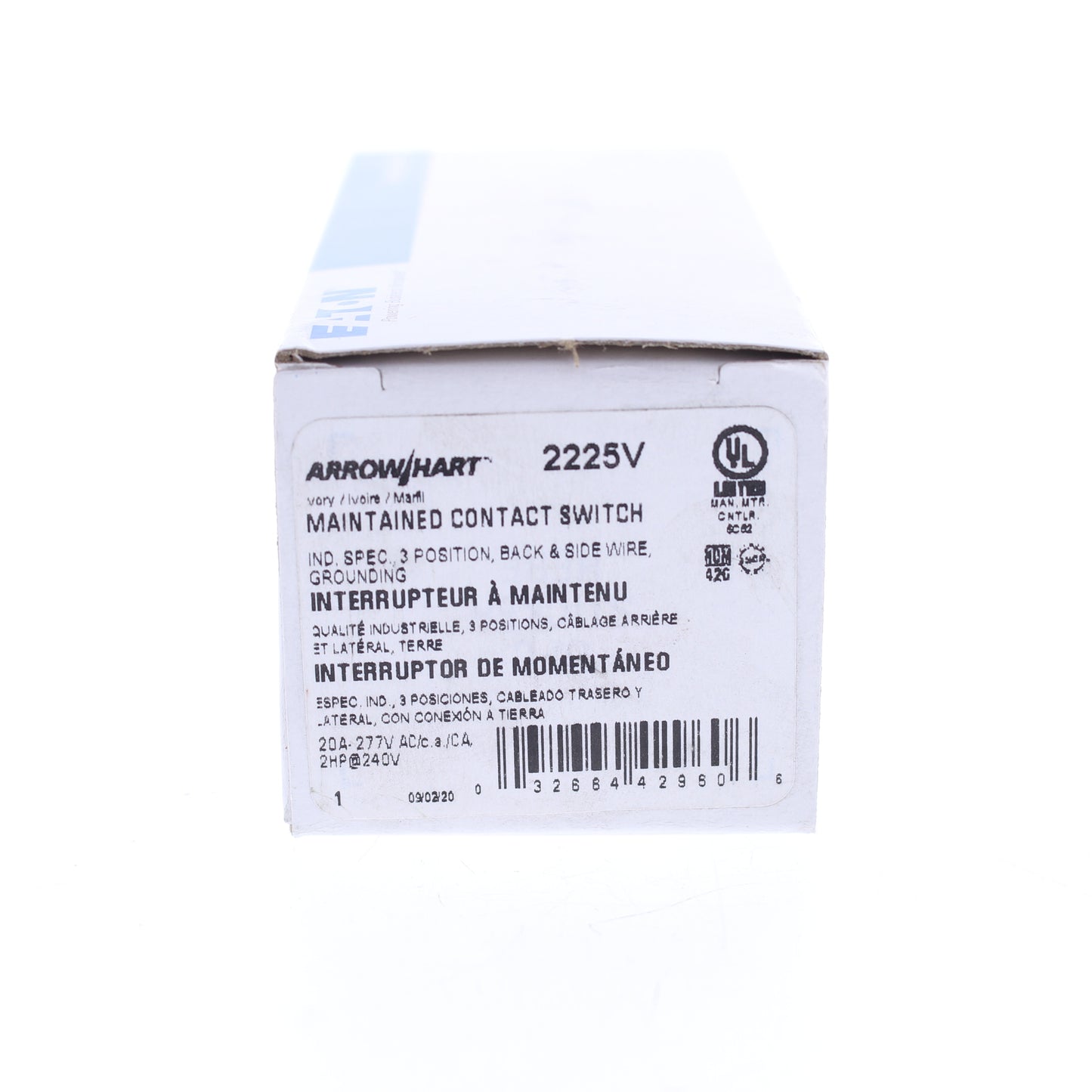 Eaton 2225V Ivory Spdt Single Pole Double Throw Toggle Switch 20A 120/277V