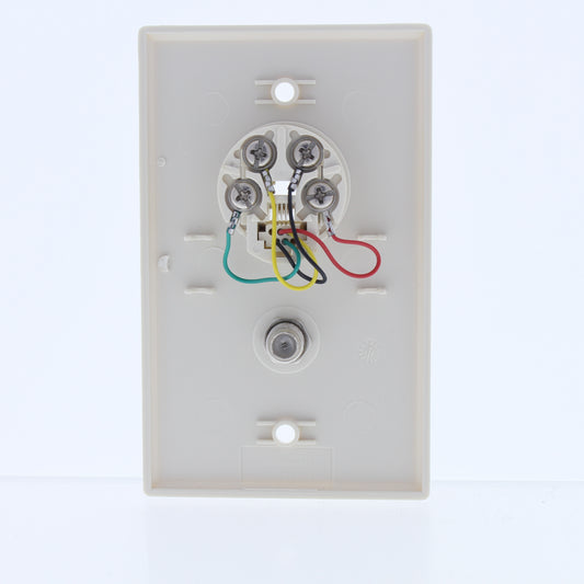 Eaton 3535-4LA Lt Almond 1-Gang Phone Jack, 1-F-Connector Nylon Wallplate Cover