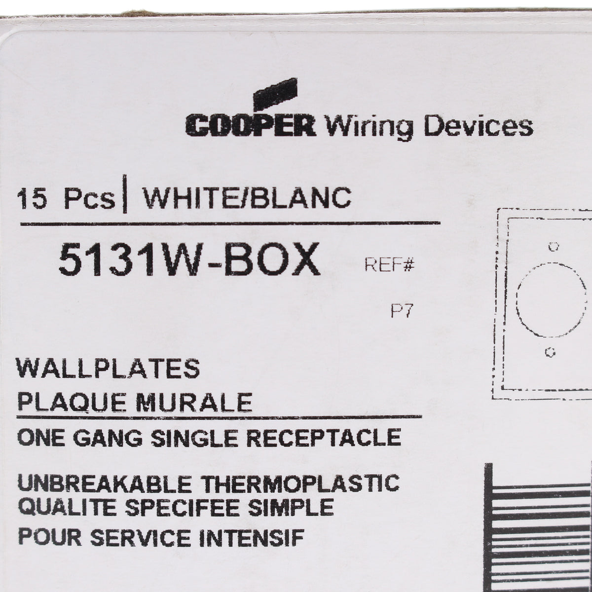 Eaton 5131W White 1-Gang Single 1.406" Receptacle Nylon Wallplate Covers 15-Pack