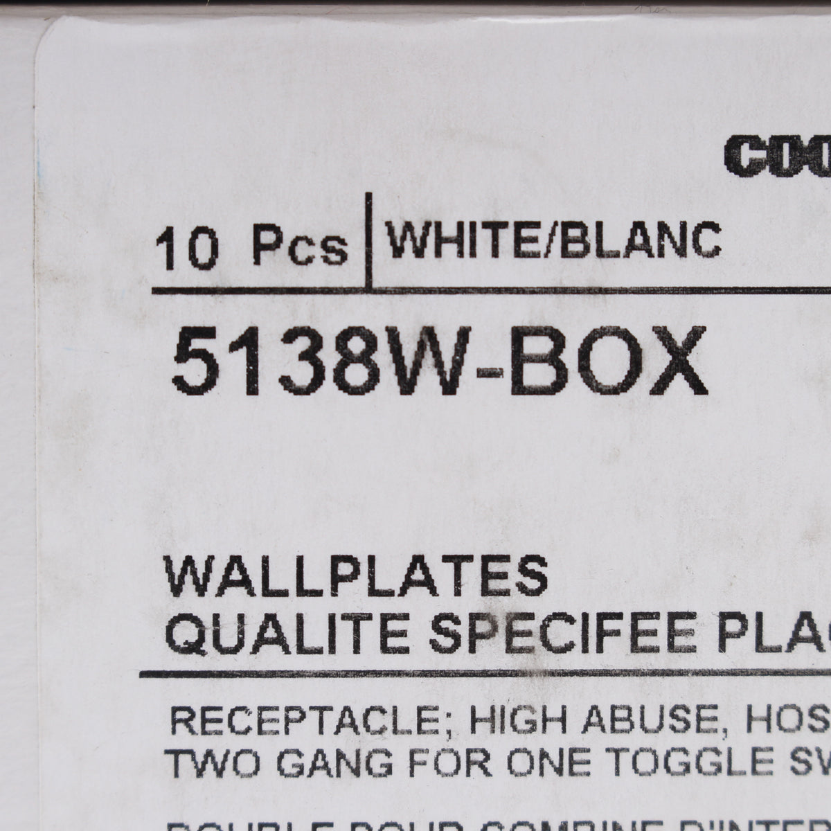 Eaton 5138W White 2-Gang Toggle Duplex Unbreakable Nylon Wallplate Cover 10pcs