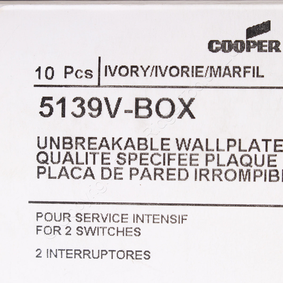 Eaton 5139V Ivory 2-Gang Toggle Unbreakable Nylon Standard Wallplate Cover 10pcs
