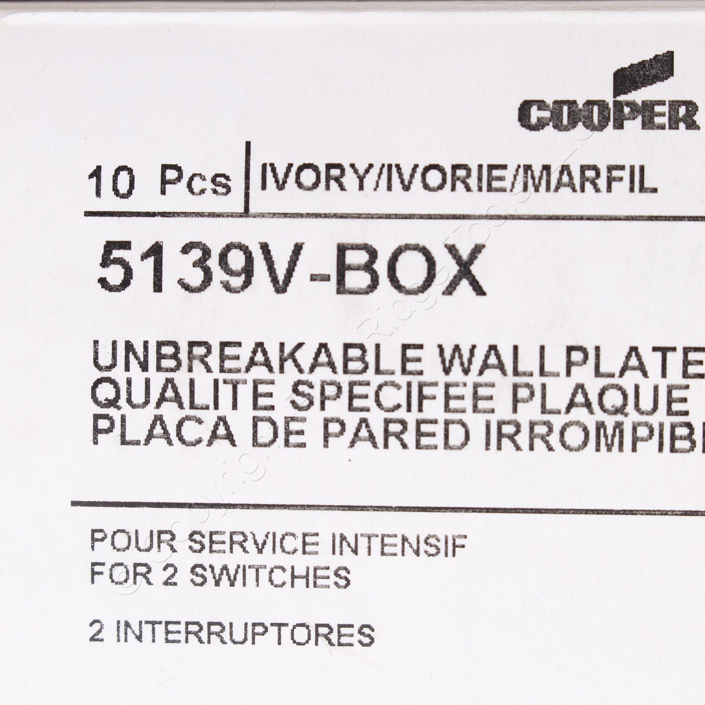 Eaton 5139V Ivory 2-Gang Toggle Unbreakable Nylon Standard Wallplate Cover 10pcs