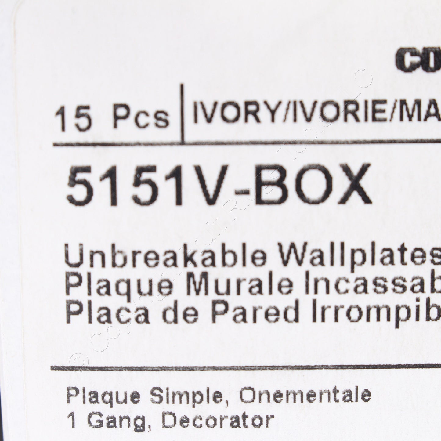 Eaton 5151V Ivory 1-Gang Decorator Unbreakable Standard Wallplate Cover 15pcs