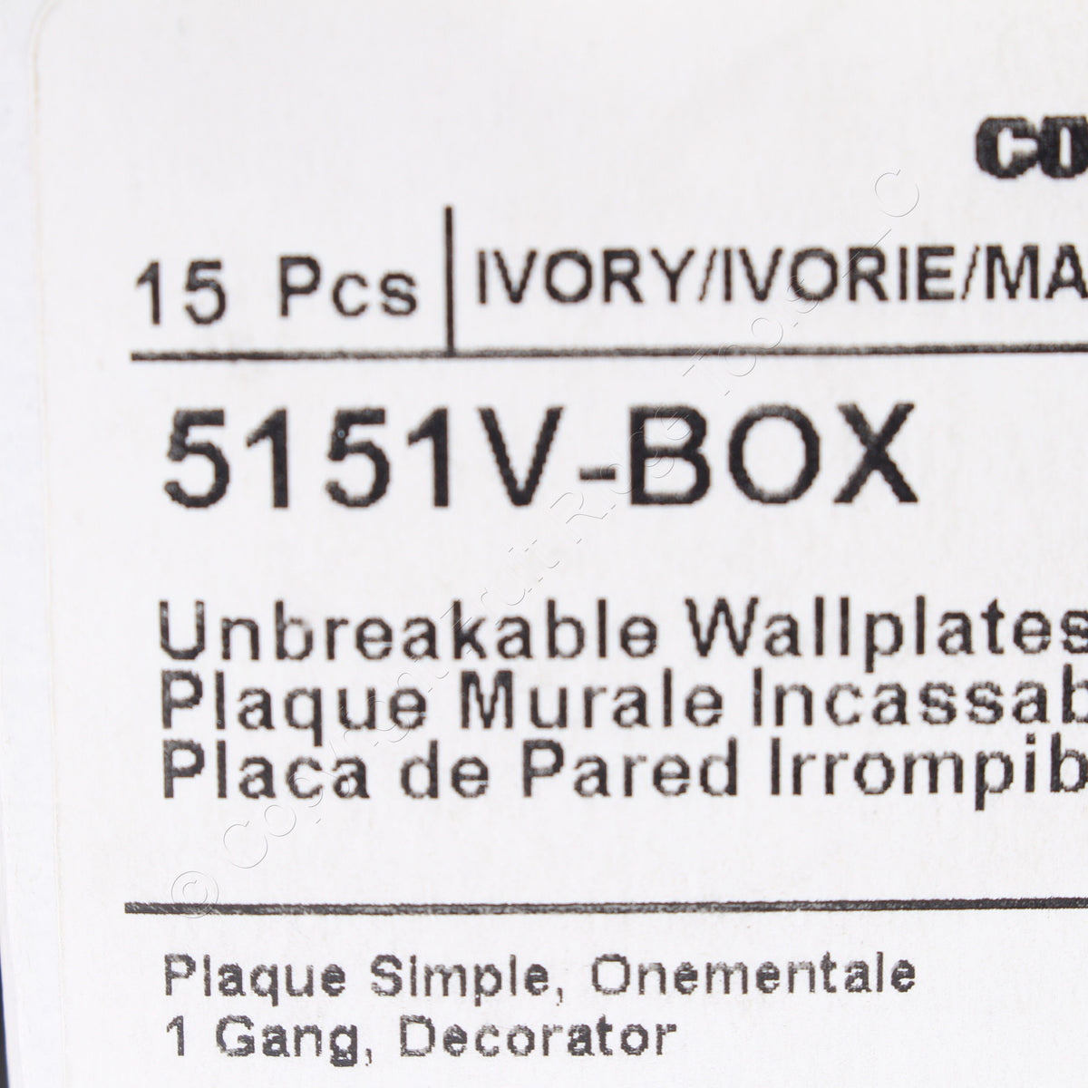 Eaton 5151V Ivory 1-Gang Decorator Unbreakable Standard Wallplate Cover 15pcs