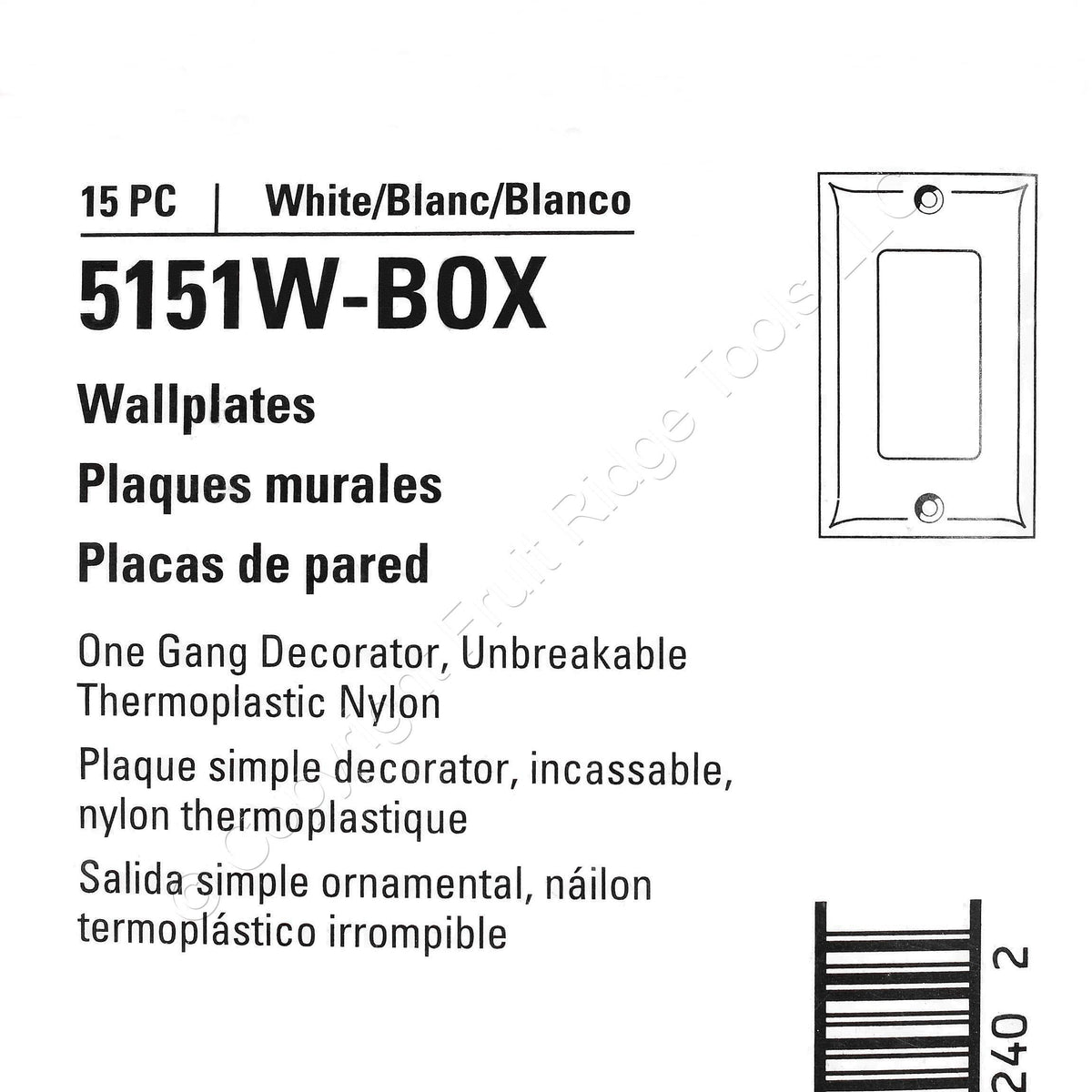 Eaton 5151W White 1-Gang Unbreakable Decorator Standard Wallplate Cover 15pcs