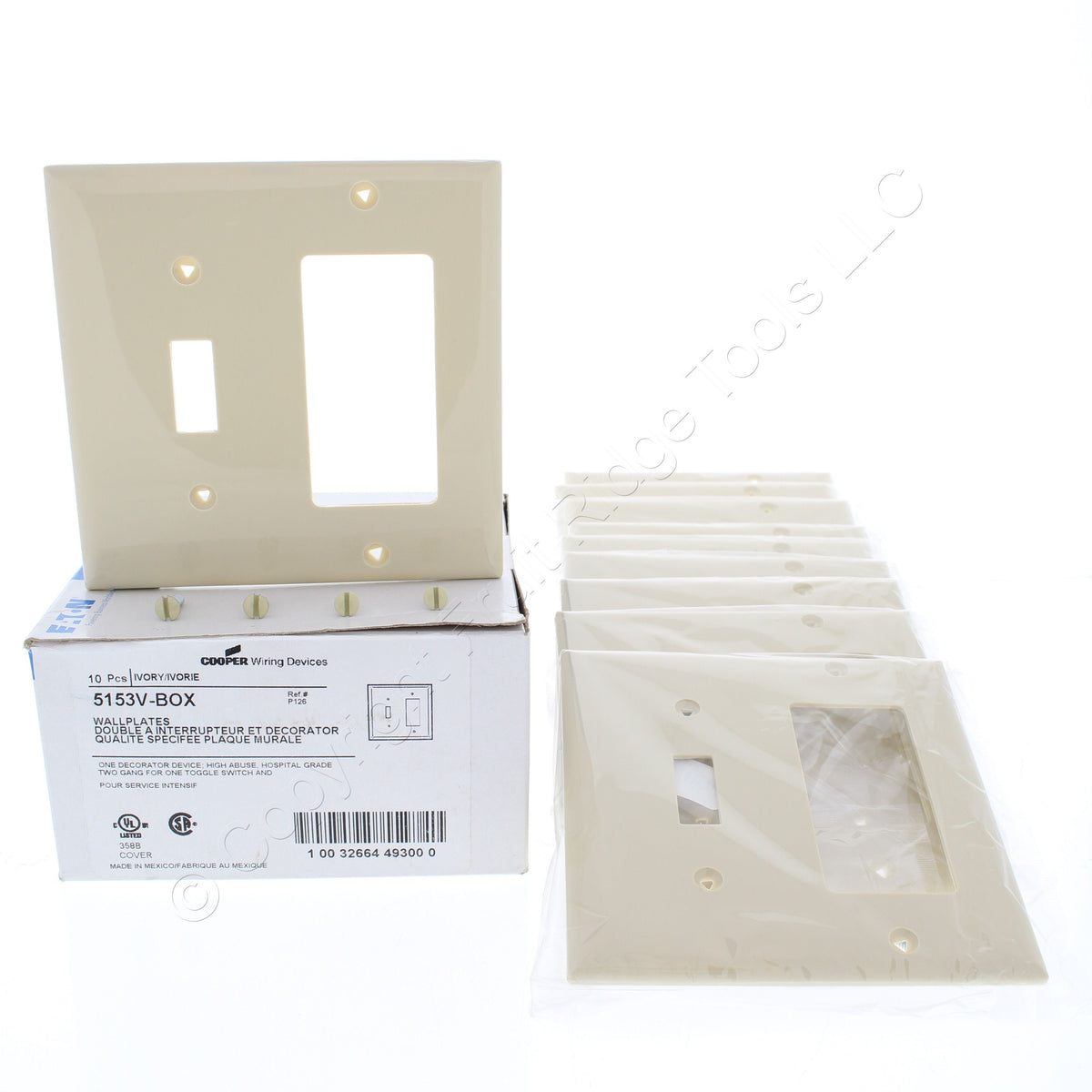 Eaton 5153V Ivory 2-Gang Toggle Switch Decorator GFI Unbreakable Wallplate 10pcs