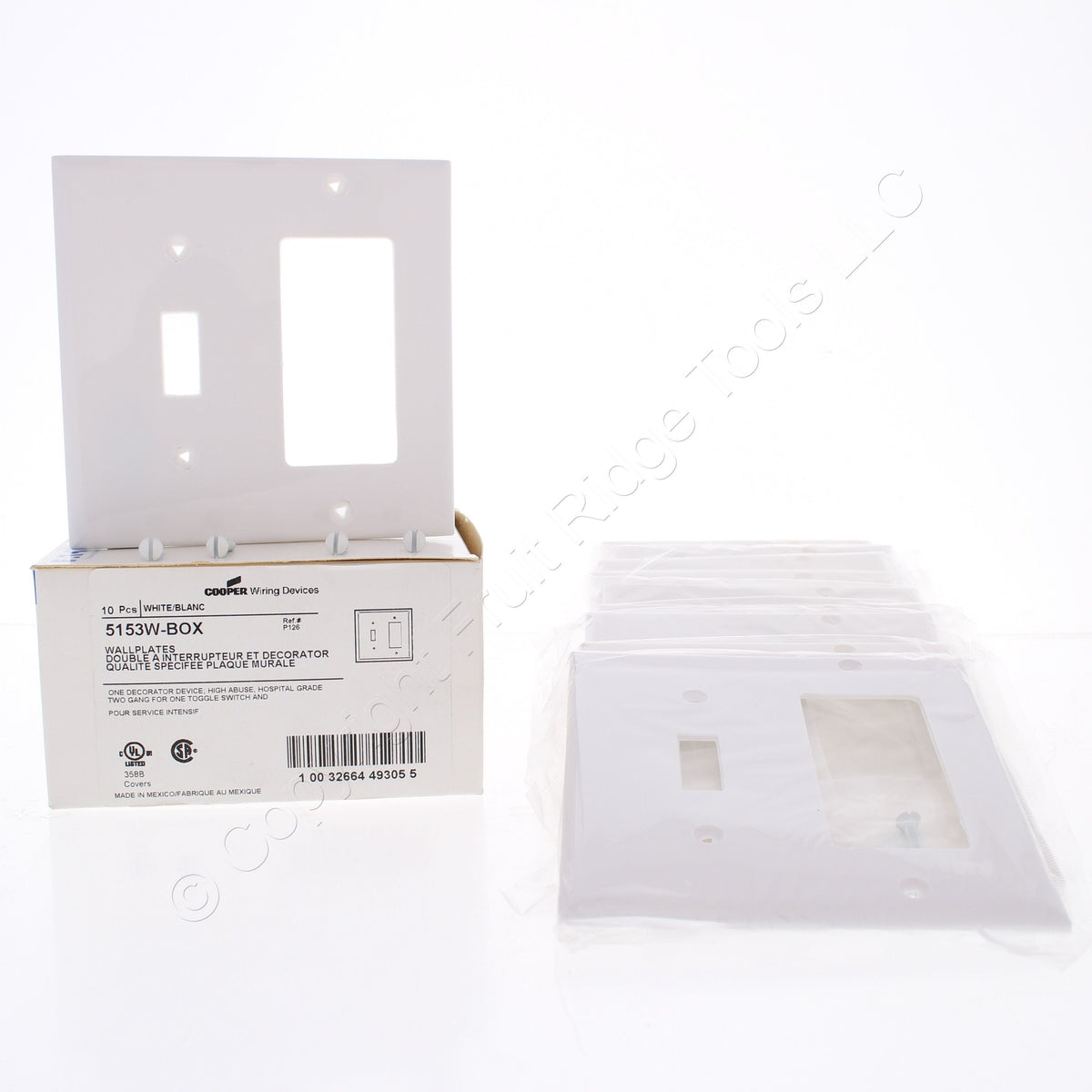 Eaton 5153W White 2-Gang Toggle Switch Decorator GFI Unbreakable Wallplate 10pcs