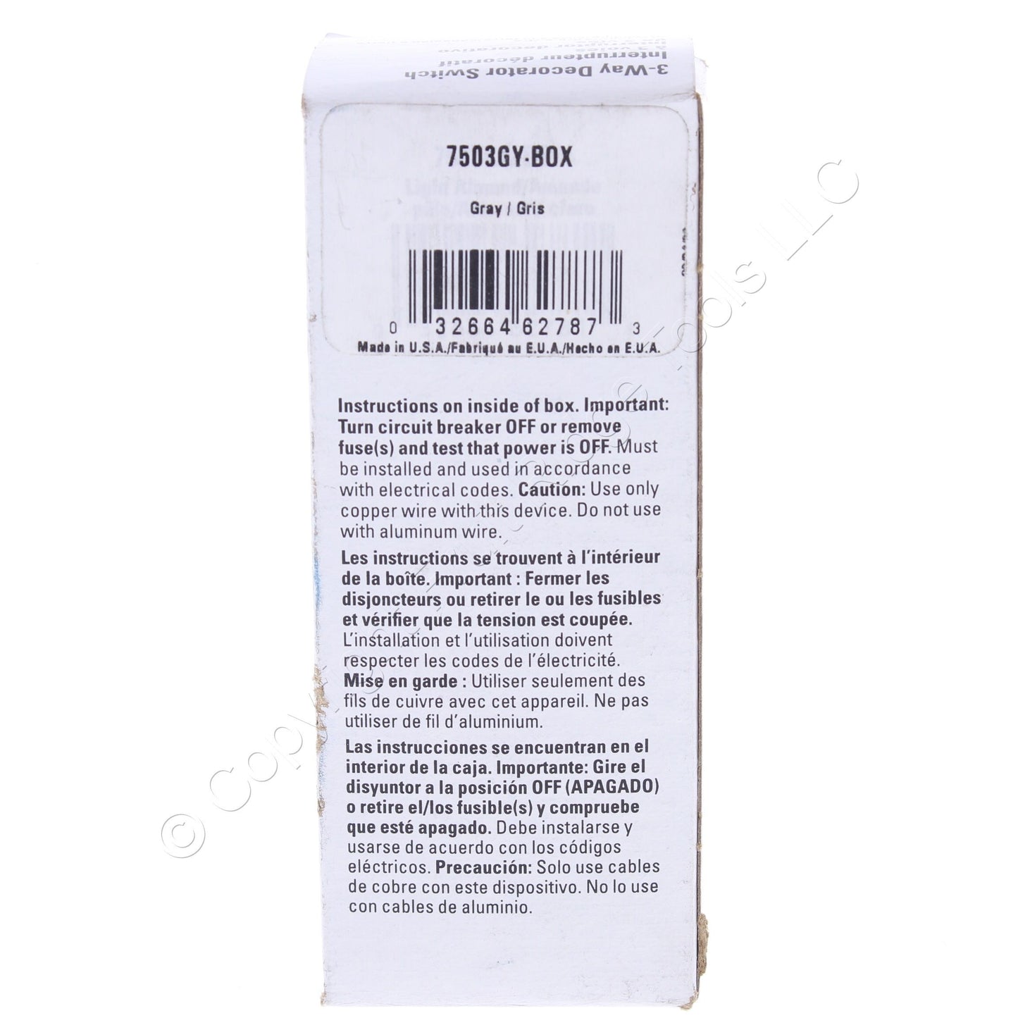Eaton 7503GY Gray 15A Residential 3-Way Rocker Light Switch Decorator Control
