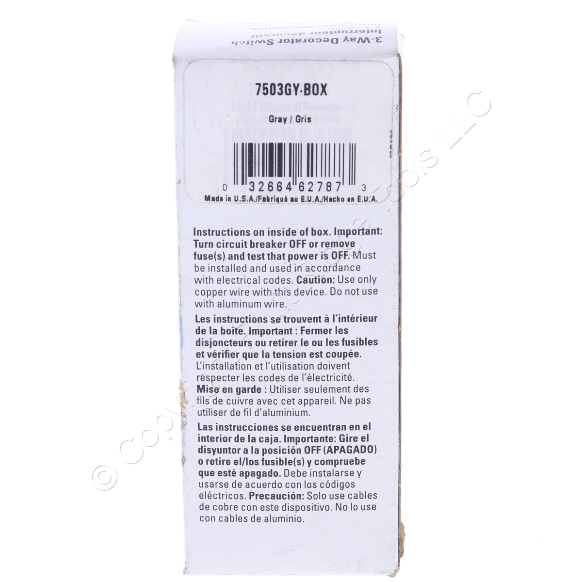 Eaton 7503GY Gray 15A Residential 3-Way Rocker Light Switch Decorator Control