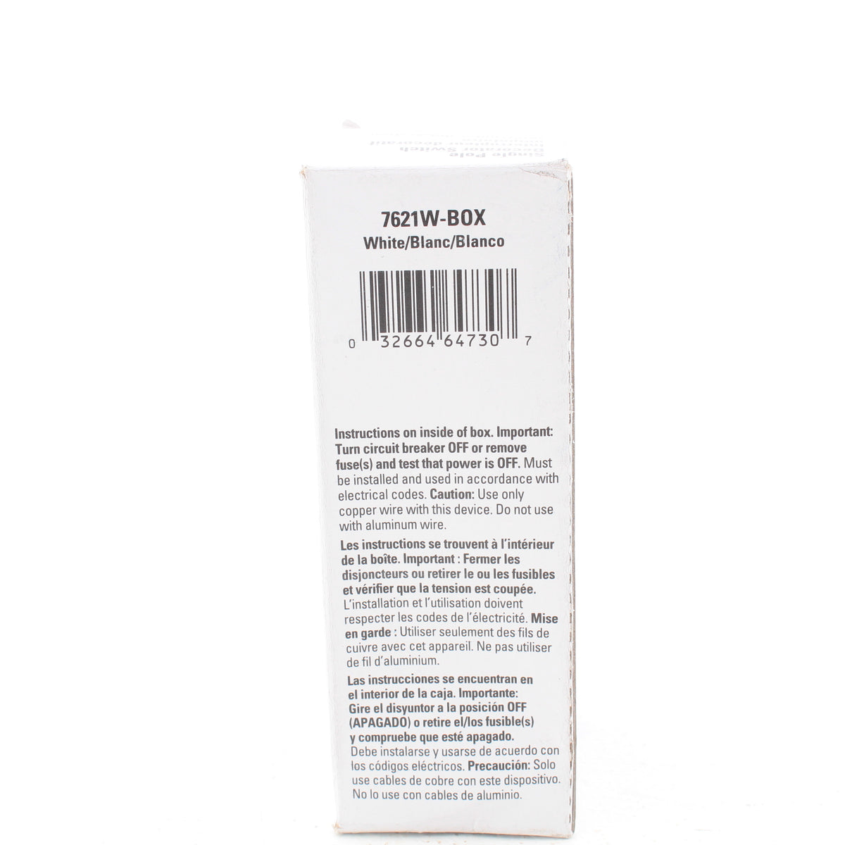Eaton 7621W White Commercial Decorator Rocker Wall Light Switch 20A 120/277V