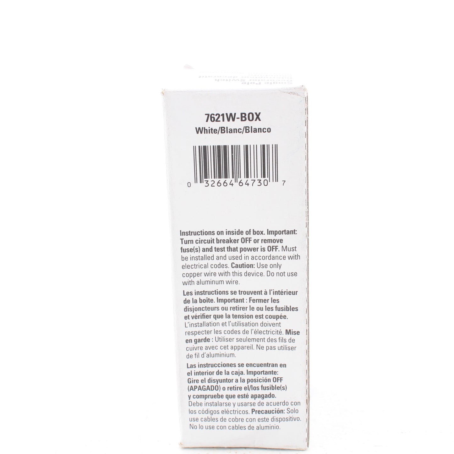 Eaton 7621W White Commercial Decorator Rocker Wall Light Switch 20A 120/277V