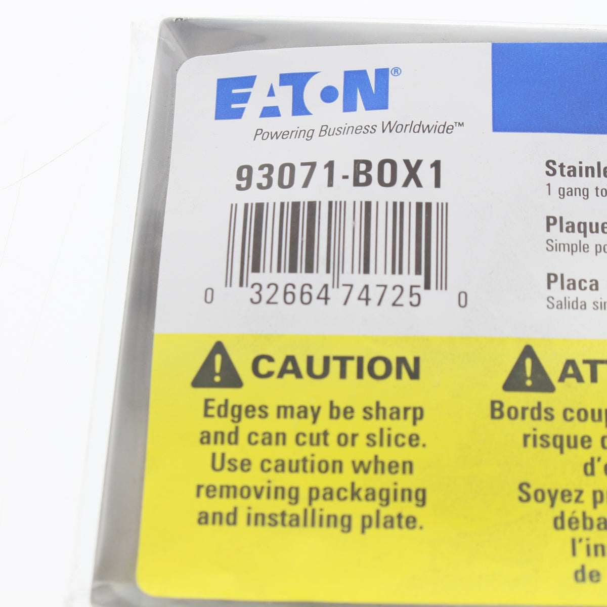 Eaton Stainless Steel 1-Gang Toggle Switch Wall Plate Cover Switchplate 93071
