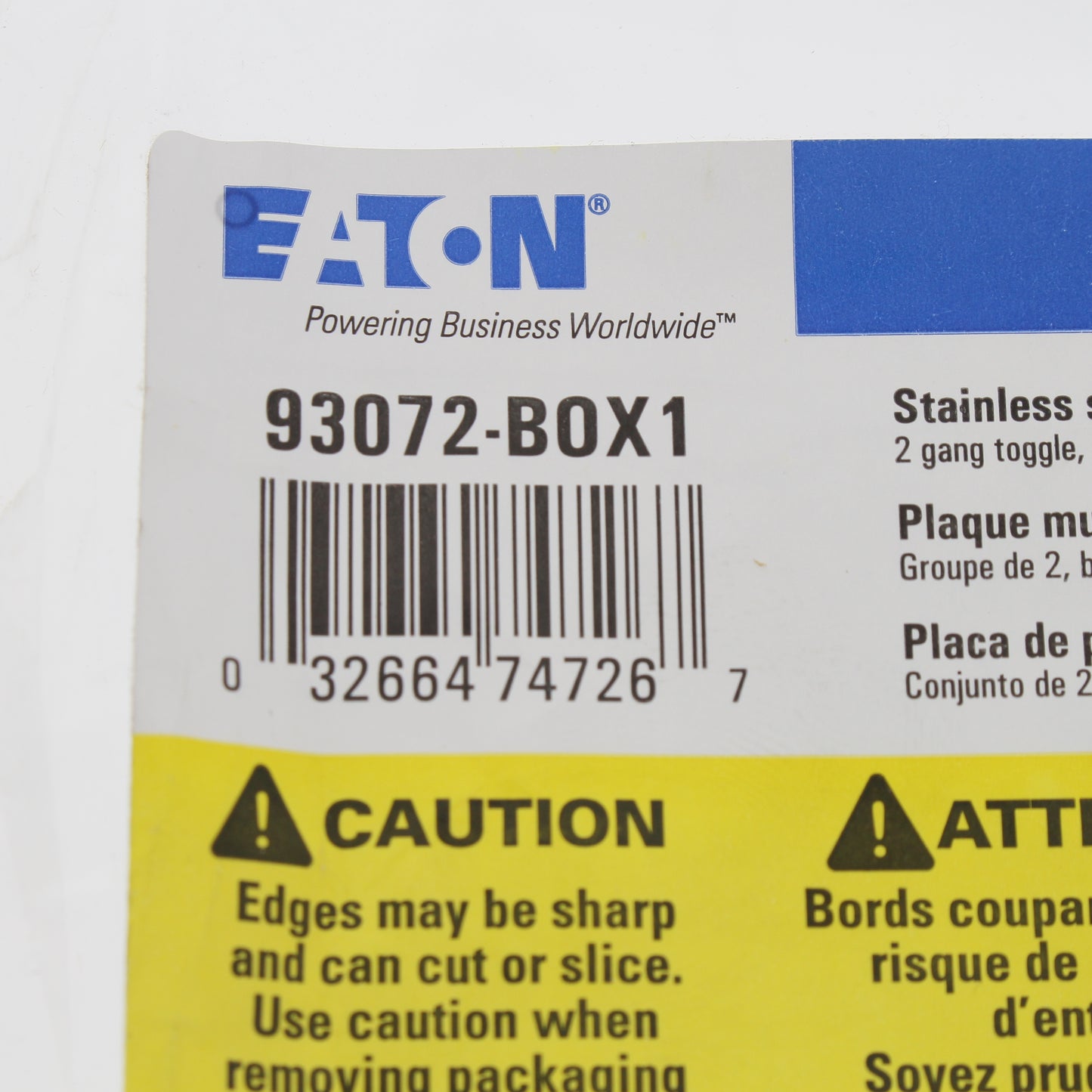 Eaton Non-Magnetic Stainless Steel 2-Gang Toggle Switch Cover Wallplate 93072