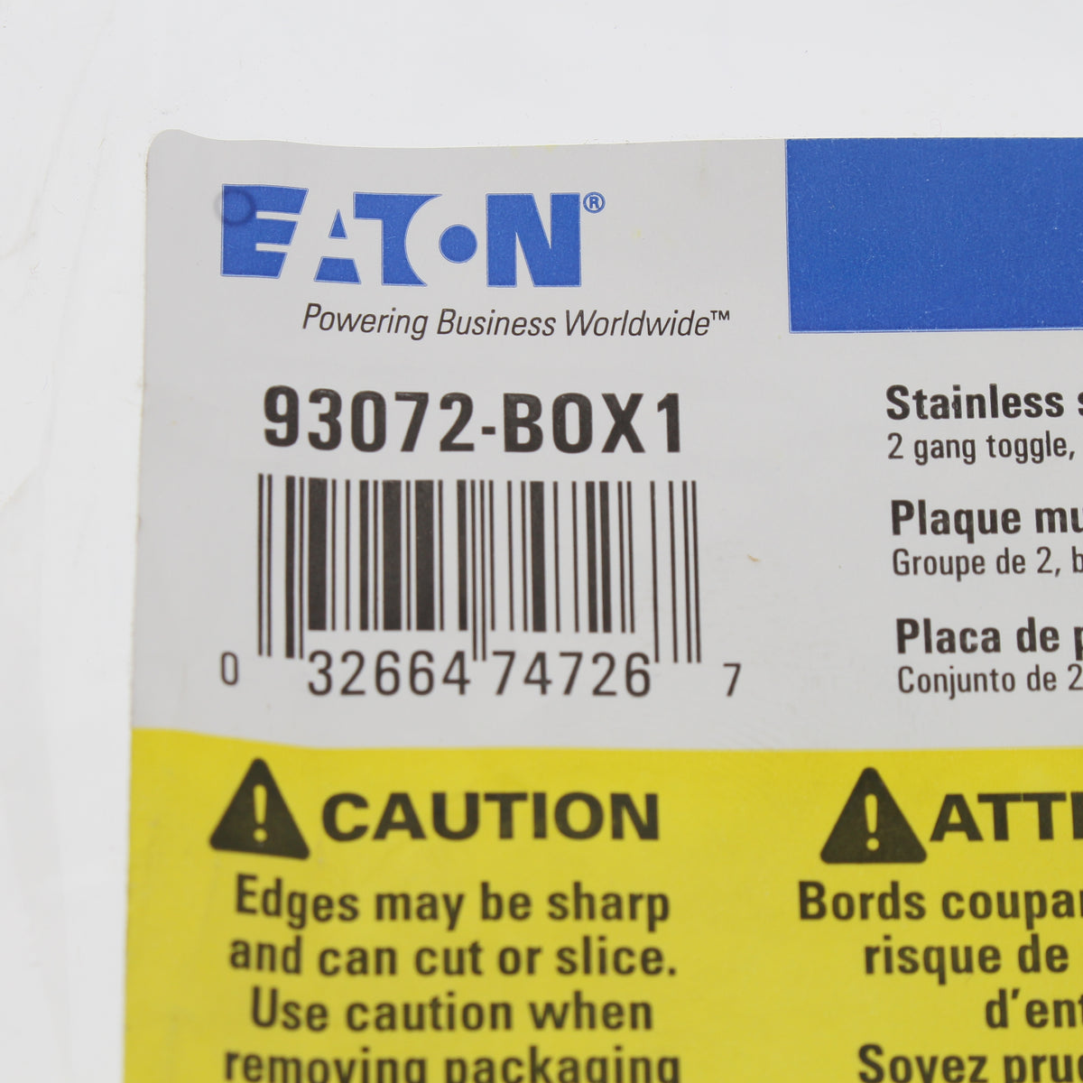 Eaton Non-Magnetic Stainless Steel 2-Gang Toggle Switch Cover Wallplate 93072