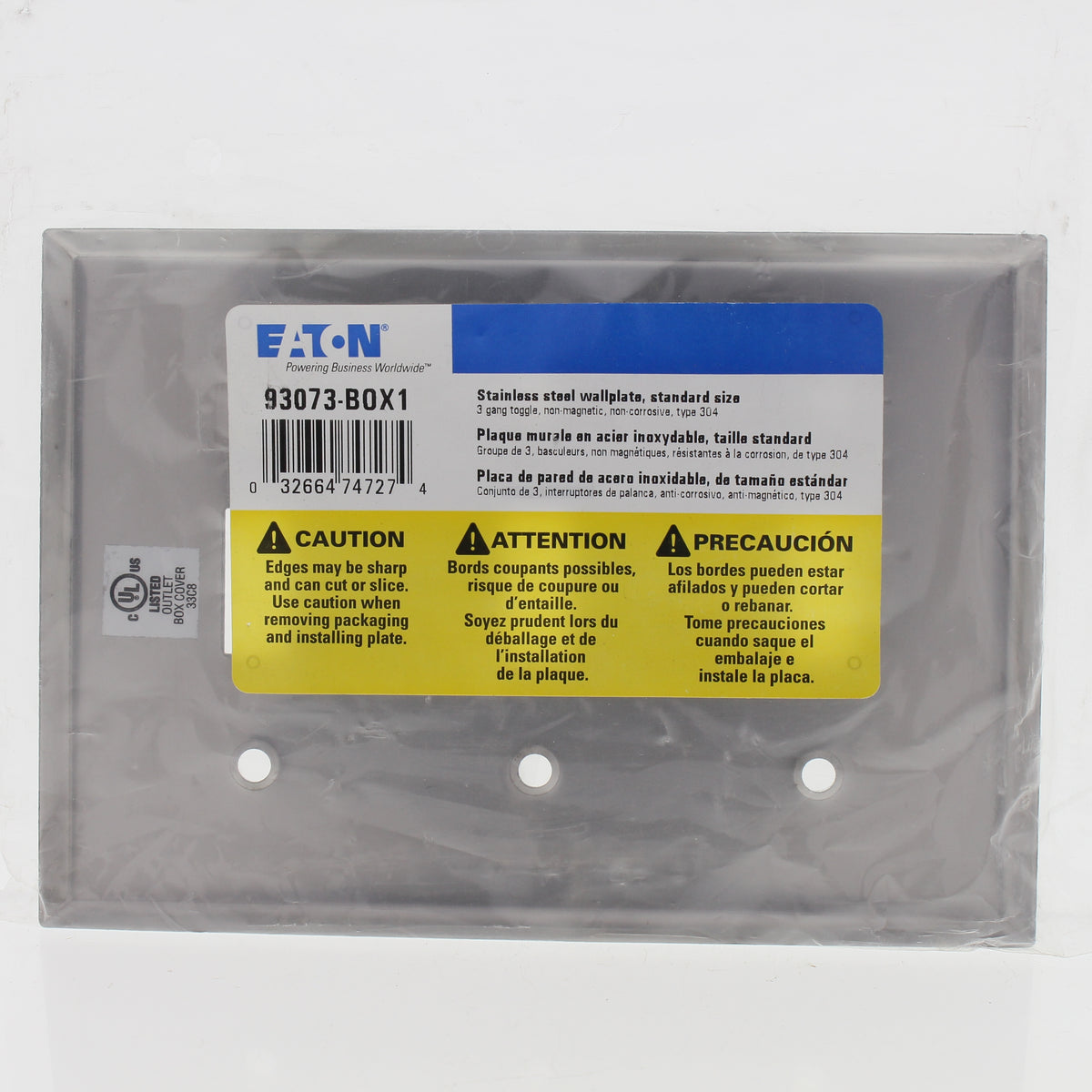 Eaton Non-Magnetic Stainless Steel 3-Gang Toggle Switch Cover Wallplate 93073
