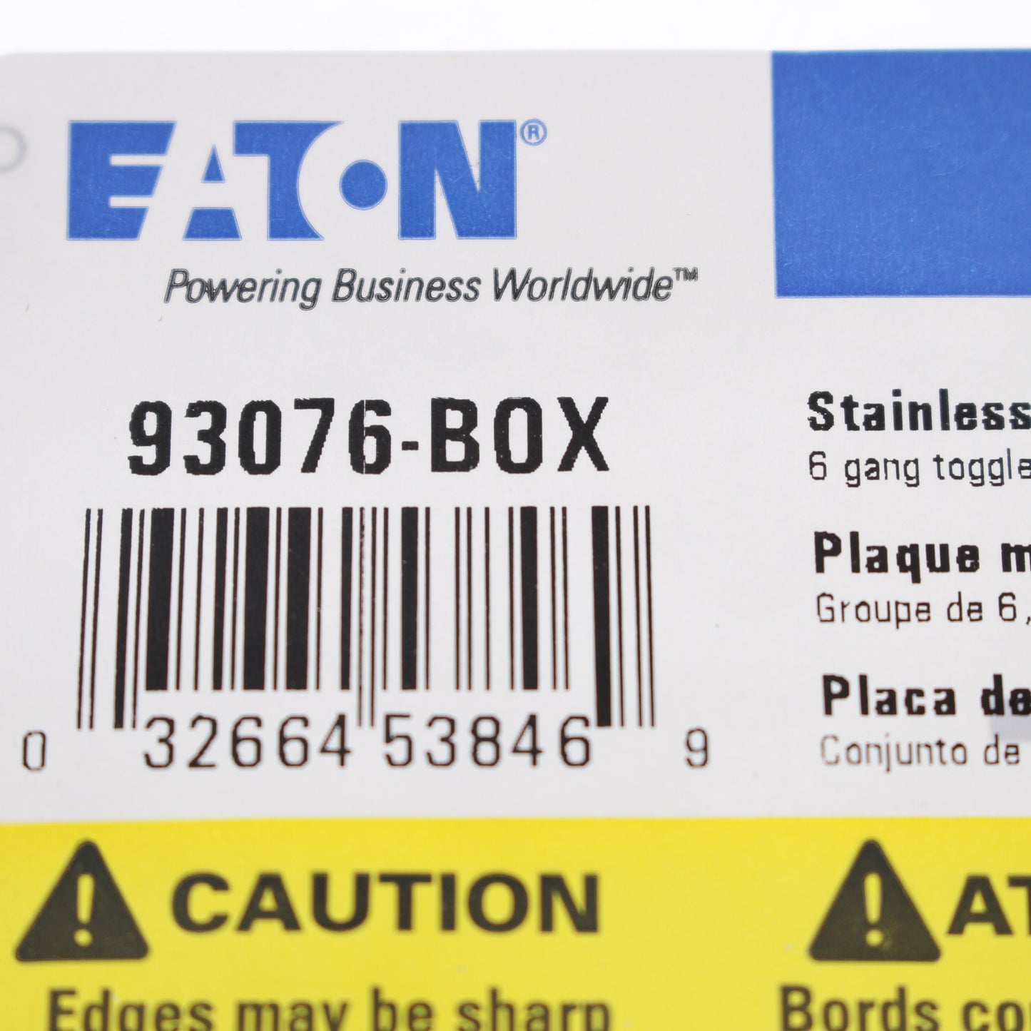 Eaton 93076 Non-Magnetic Stainless Steel 6-Gang Toggle Switch Cover Wallplate