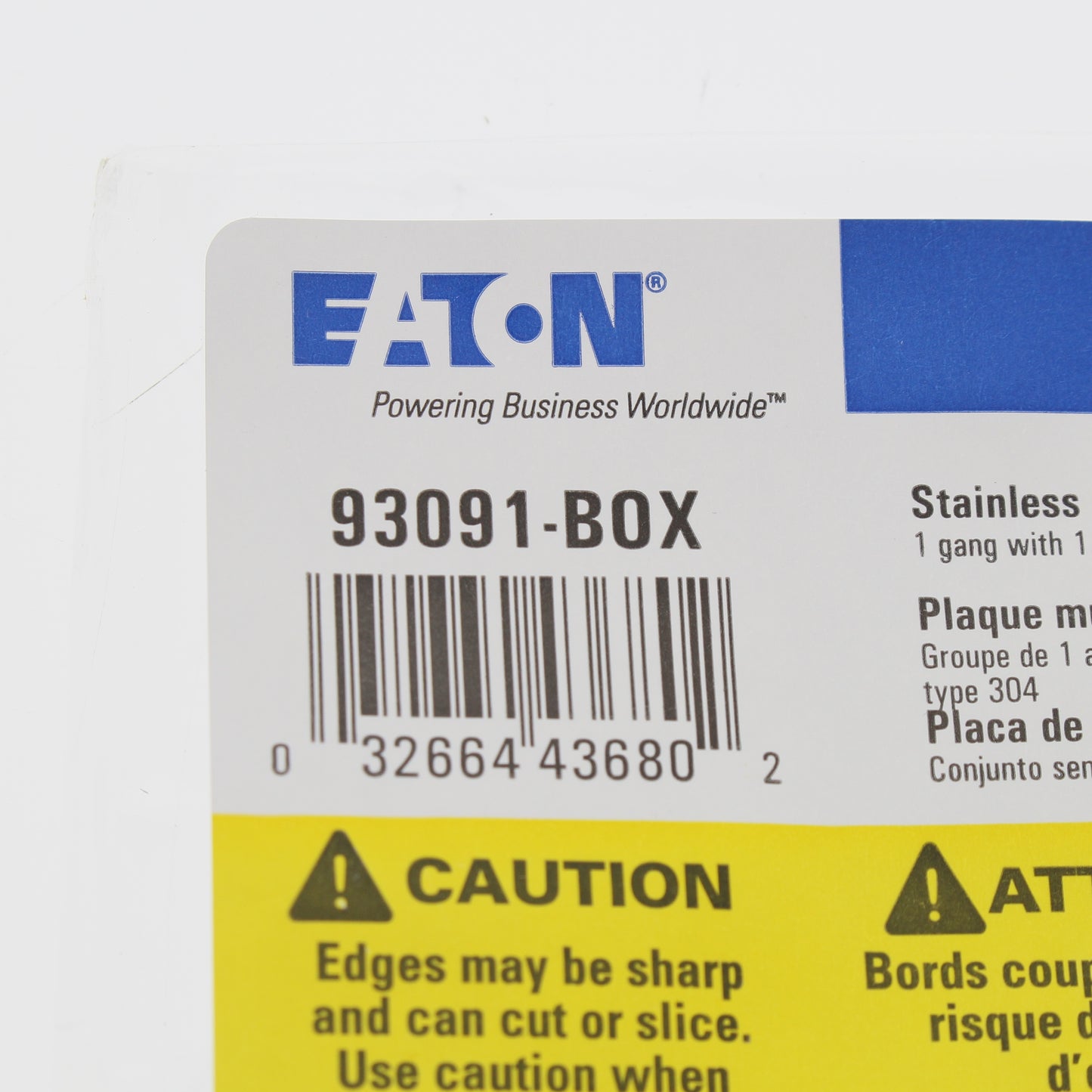 Eaton 1G Stainless Steel Receptacle Wallplate Single Outlet Cover 1.40" 93091
