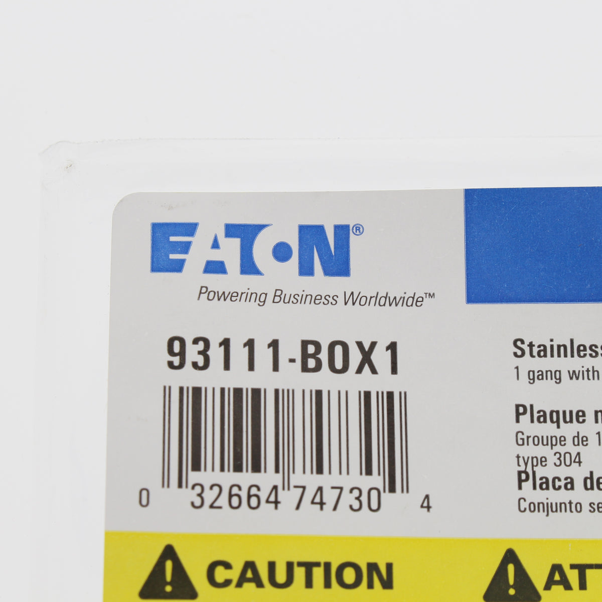 Eaton 1G Stainless Steel Receptacle Wallplate Single Outlet Cover 1.60" 93111