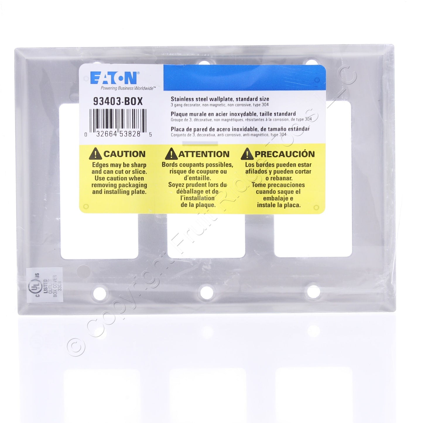 Eaton 93403 Stainless Steel 3-Gang Rocker Decorator Wallplate GFCI GFI Cover