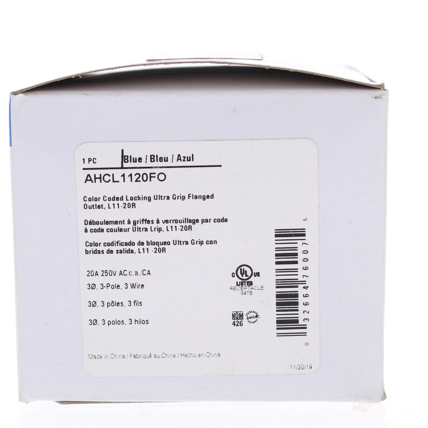 Eaton Blue Twist Turn Locking Flanged Outlet Nema L11-20R 20A 250V 3� AHCL1120FO