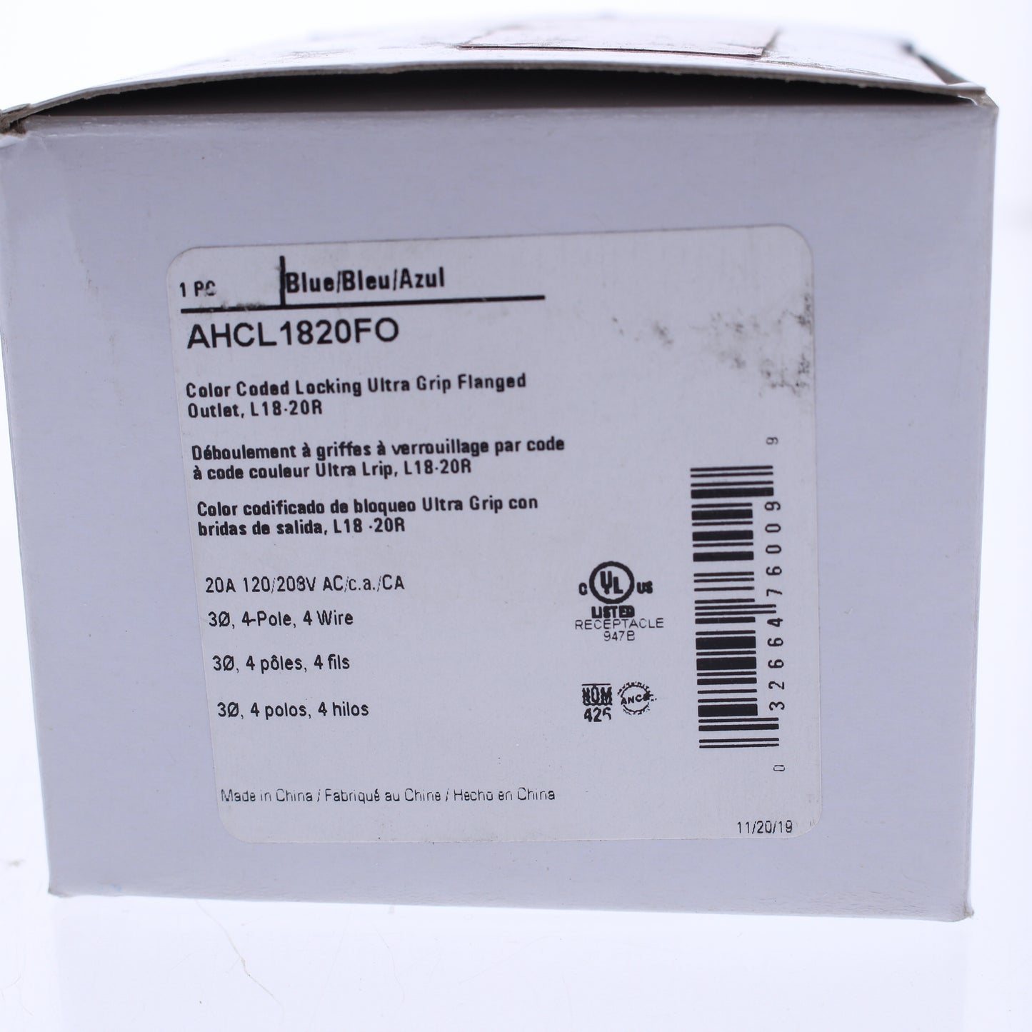 Eaton Blue Twist Turn Locking Flanged Outlet L18-20R 20A 120/208V 3�Y AHCL1820FO