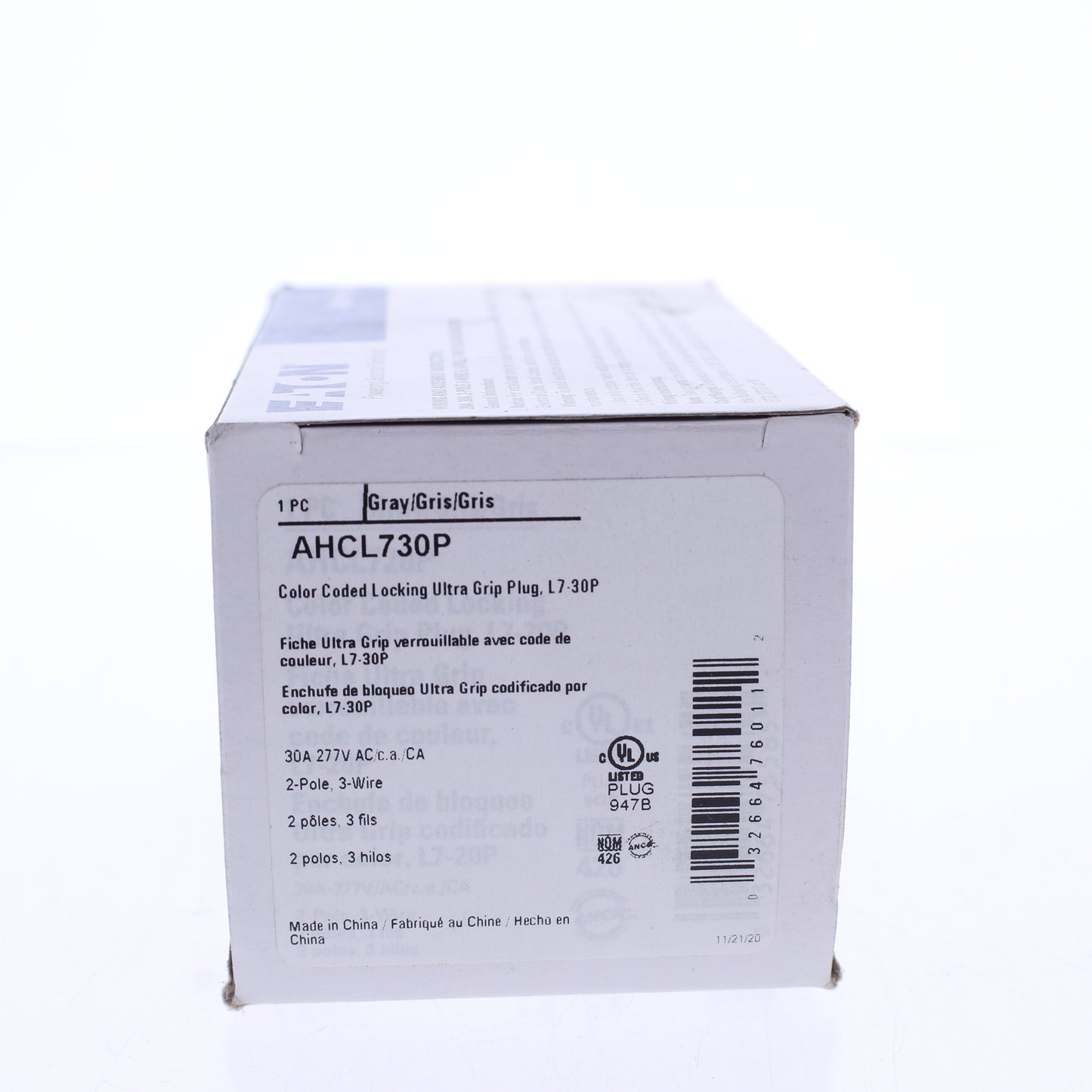 Eaton Gray Twist Turn Locking Plug Hart-Lok Nema L7-30P 30A 277V 2P3W AHCL730P