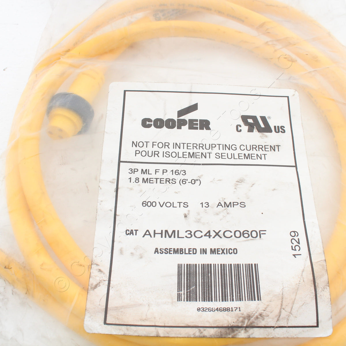 Eaton LynxPower MiniLine Quick Connect Cordset 16/3 AWG 6' Pigtail AHML3C4XC060F
