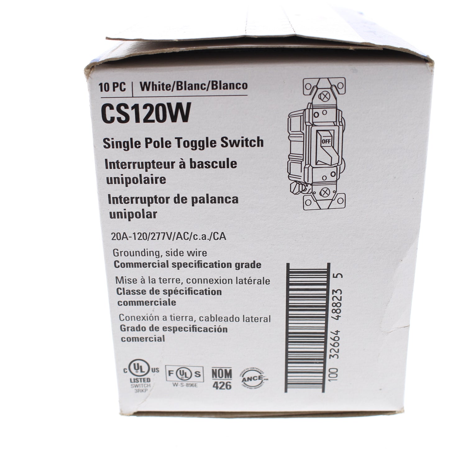 10 Eaton White Commercial Single Pole ON/OFF Toggle Light Switches 20A CS120W