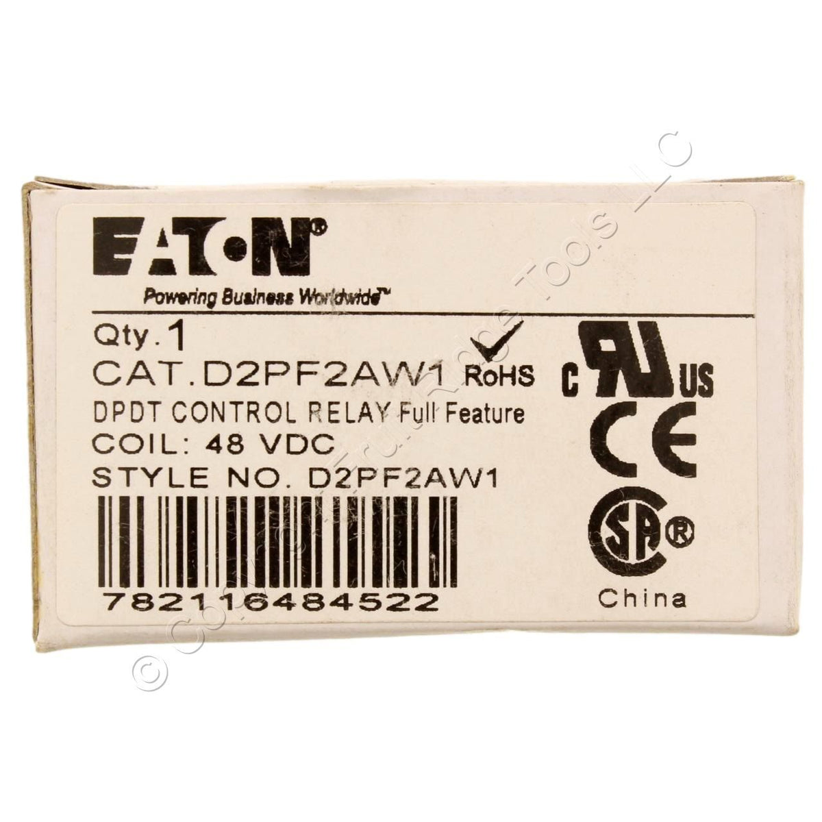 Eaton D2 Series Plug-In Control Relay DPDT 48VDC Coil 10A 2,600 Ohm D2PF2AW1
