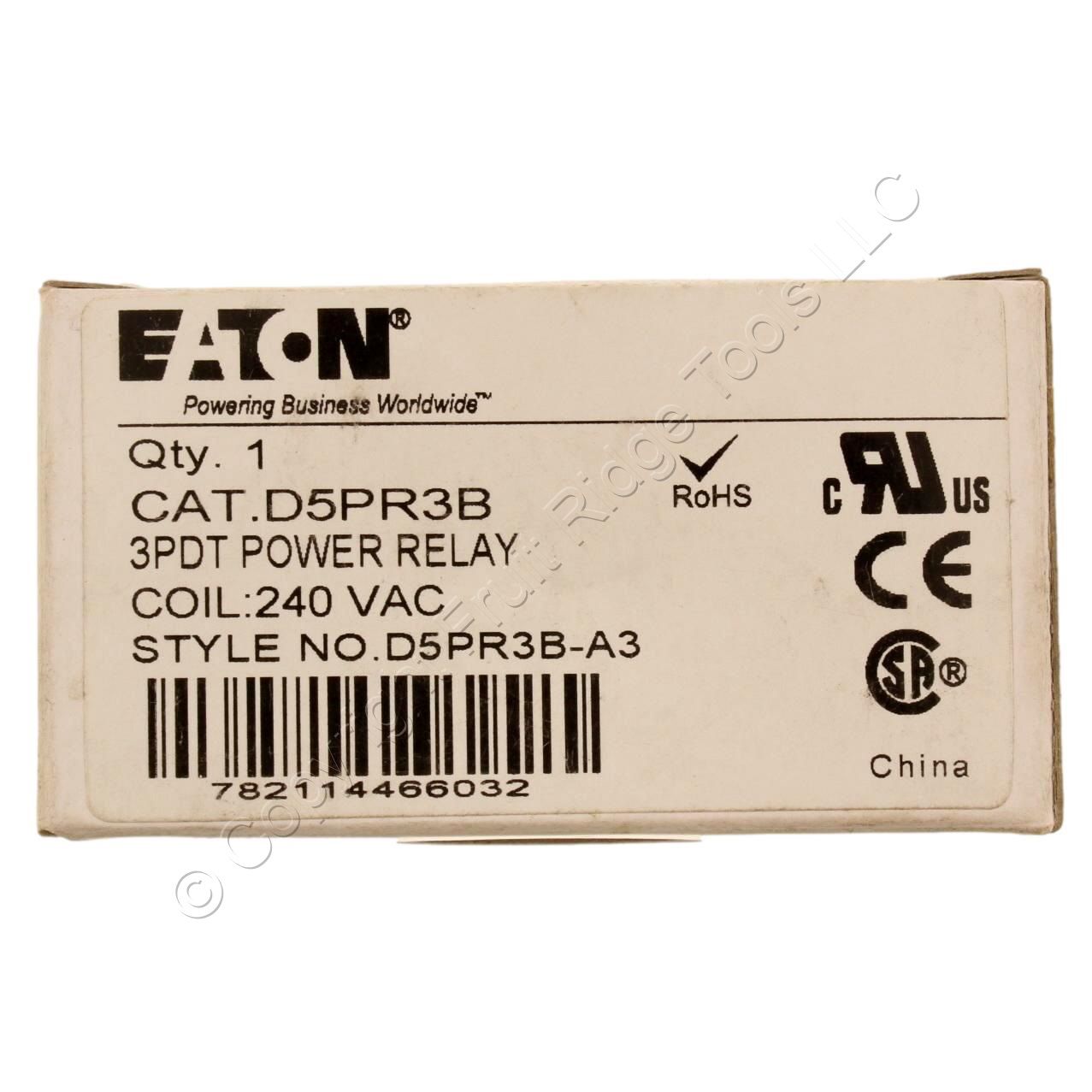 Eaton D5 Plug-In Relay 3PDT 240VAC Coil 16A 7200 Ohm D5PR3B-A3