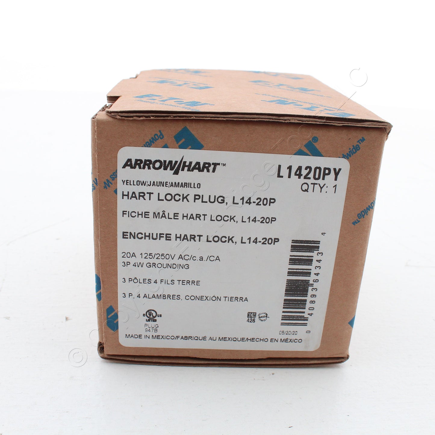 Eaton Yellow Corrosion Resistant Twist Locking Plug L14-20P 20A 125/250V L1420PY