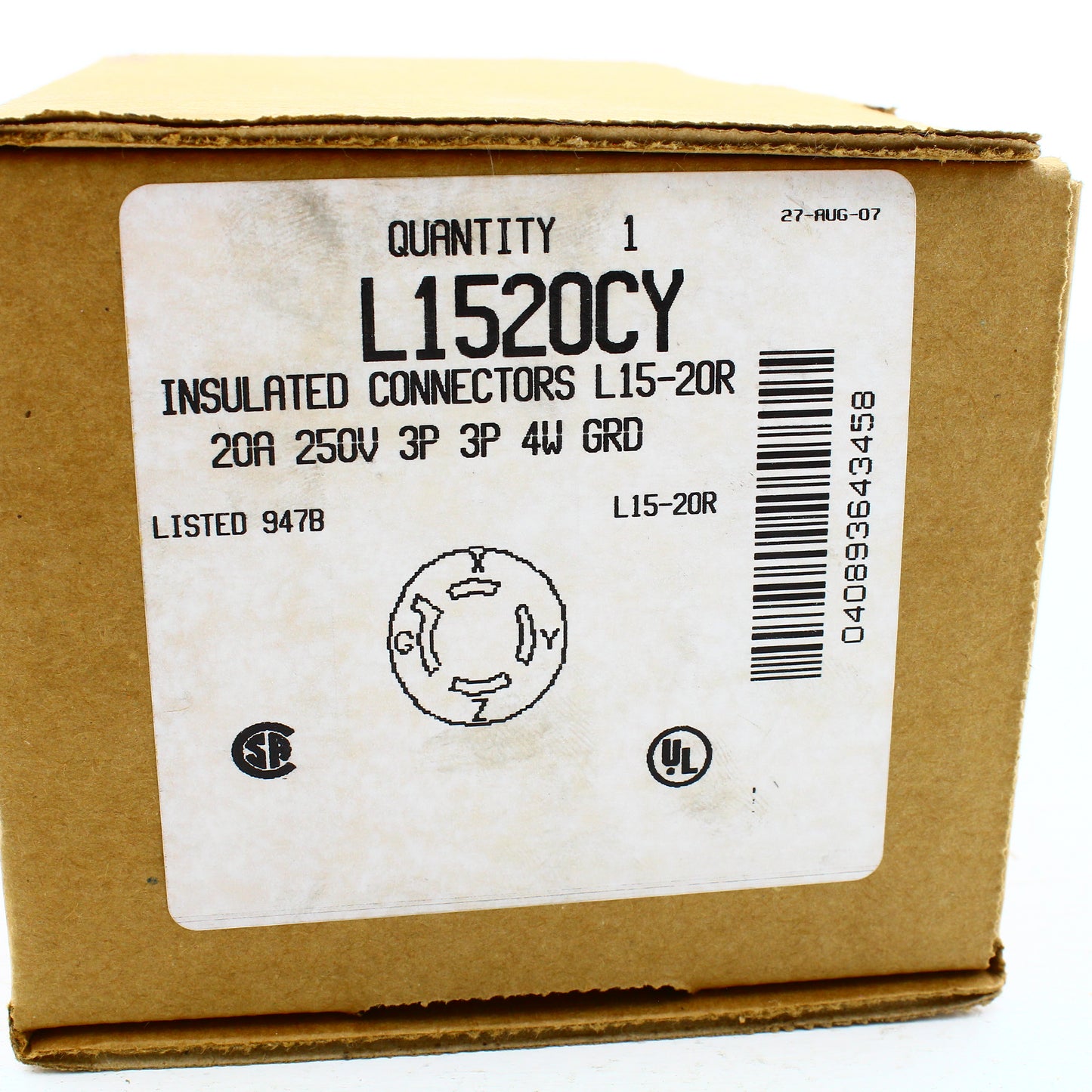 Eaton L1520CY Yellow 20A Corrosion Resistant Locking Connector L15-20R 250V 3?