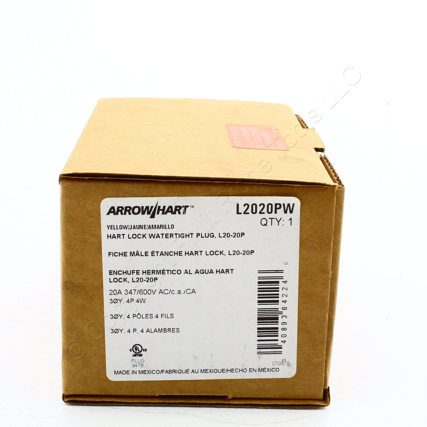 Eaton Arrow Hart Watertight Locking Plug Nema L20-20P 20A 347/600V 3�Y L2020PW