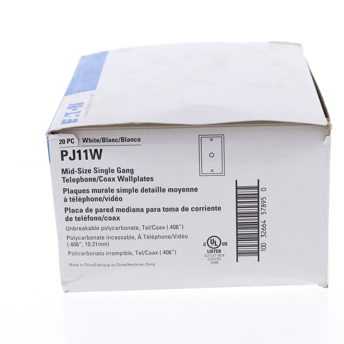 Eaton PJ11W White 1-Gang Phone .406" Unbreakable Mid-Size Covers Box Mount 20pcs