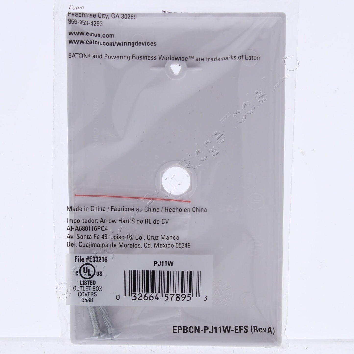 Eaton PJ11W White 1-Gang Phone .406" Unbreakable Mid-Size Wallplate Box Mount