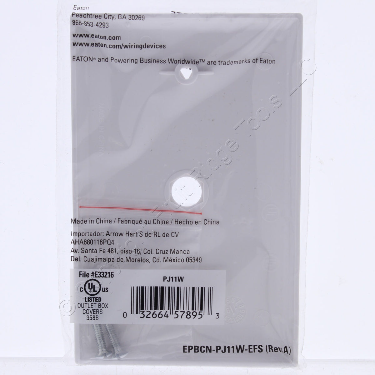 Eaton PJ11W White 1-Gang Phone .406" Unbreakable Mid-Size Wallplate Box Mount