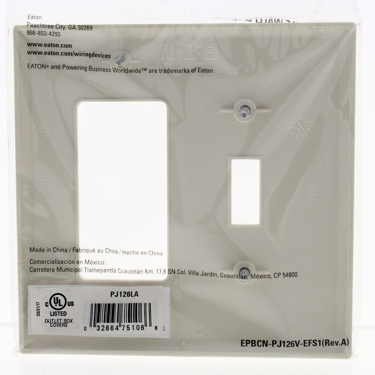Eaton PJ126LA Light Almond 2-Gang Toggle Decorator GFCI Mid-Size Nylon Wallplate