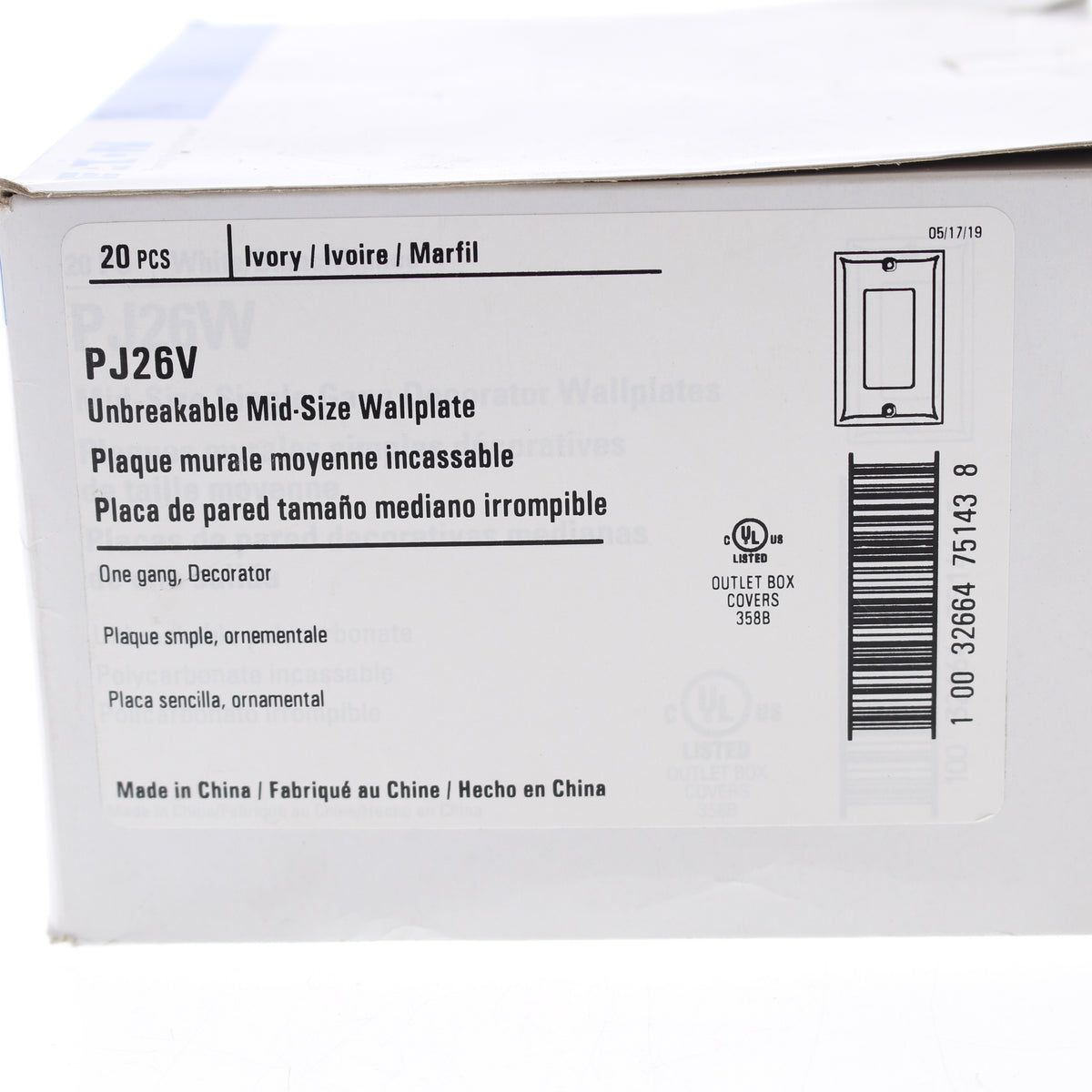 Eaton PJ26V Ivory 1-Gang Decorator GFCI Nylon Mid-Size Wallplate Cover 20-pack