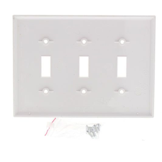 Eaton PJ3W White 3-Gang Toggle Switch Unbreakable Mid-Size Wallplate Nylon Cover